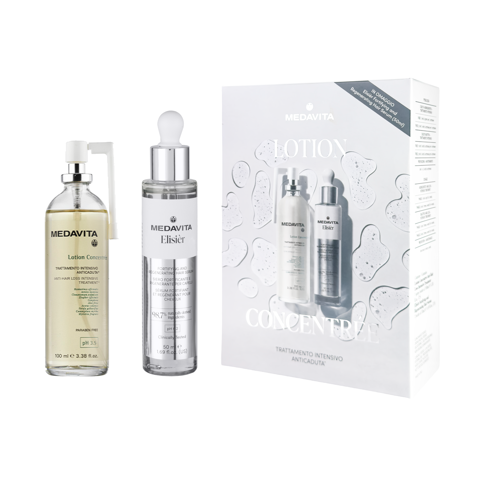 Набір для профілактики та боротьби із випаданням волосся / Medavita Lotion Concentrée & Elisièr 