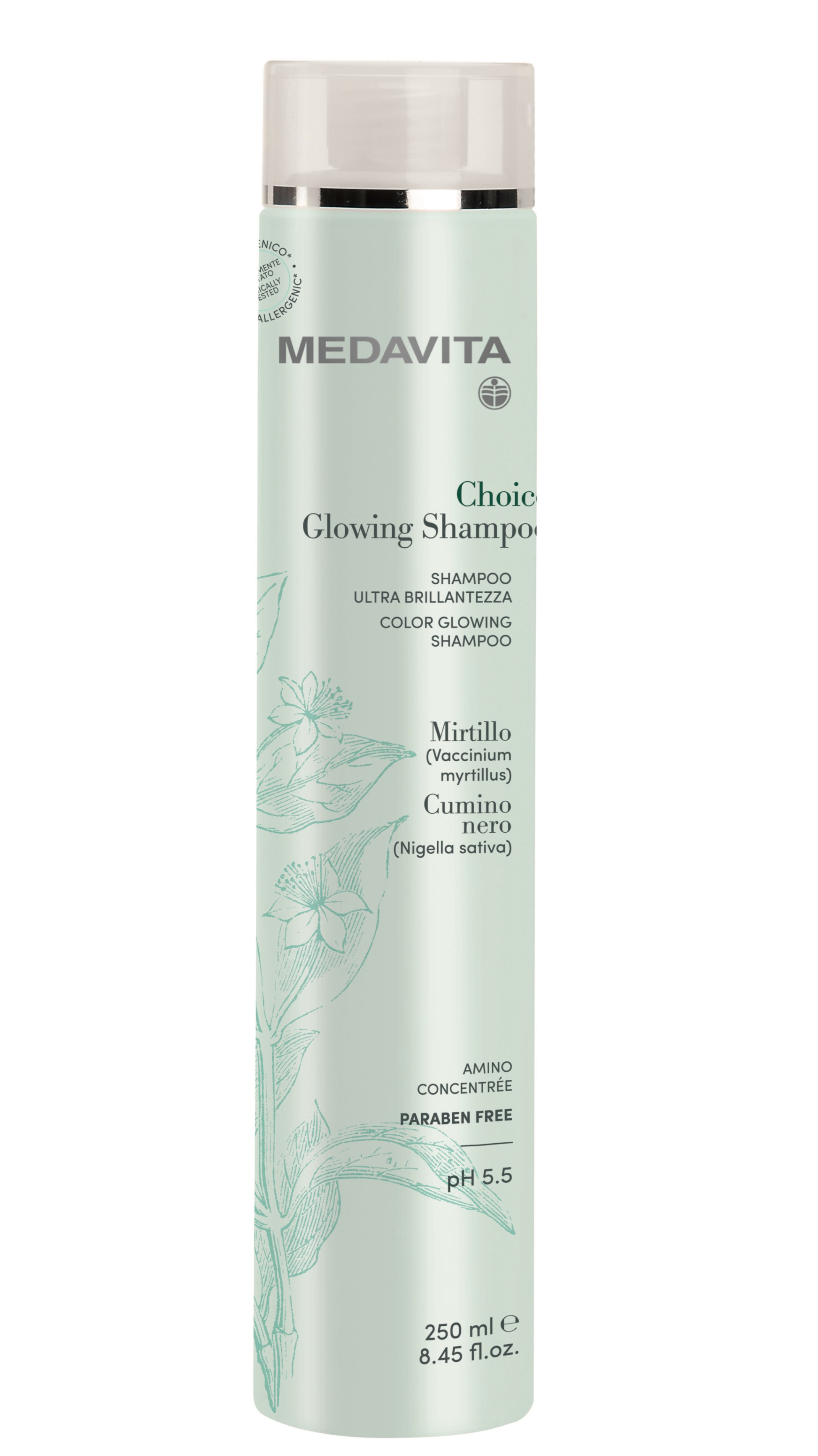 Живильний шампунь «Сяйво кольору» для фарбованого та  тьмяного волосся усіх типів / Medavita Choice 