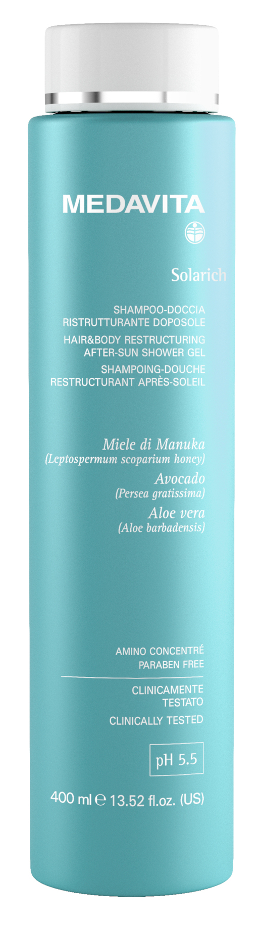 Хелатувальний та відновлювальний шампунь-гель для душу після перебування на сонці / Medavita Solaric