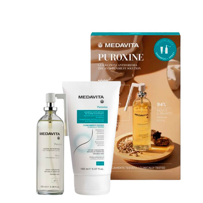 Набір проти лупи миттєвої дії / Medavita Puroxine (шампунь + лосьйон)